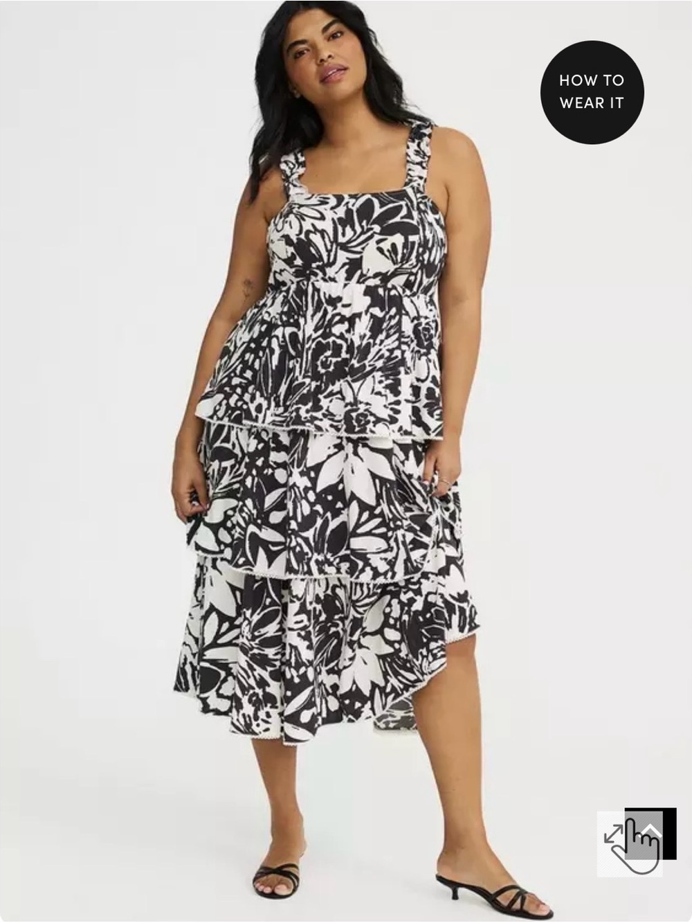 NWT torrid Black & White Floral High-Low Tiered Dress